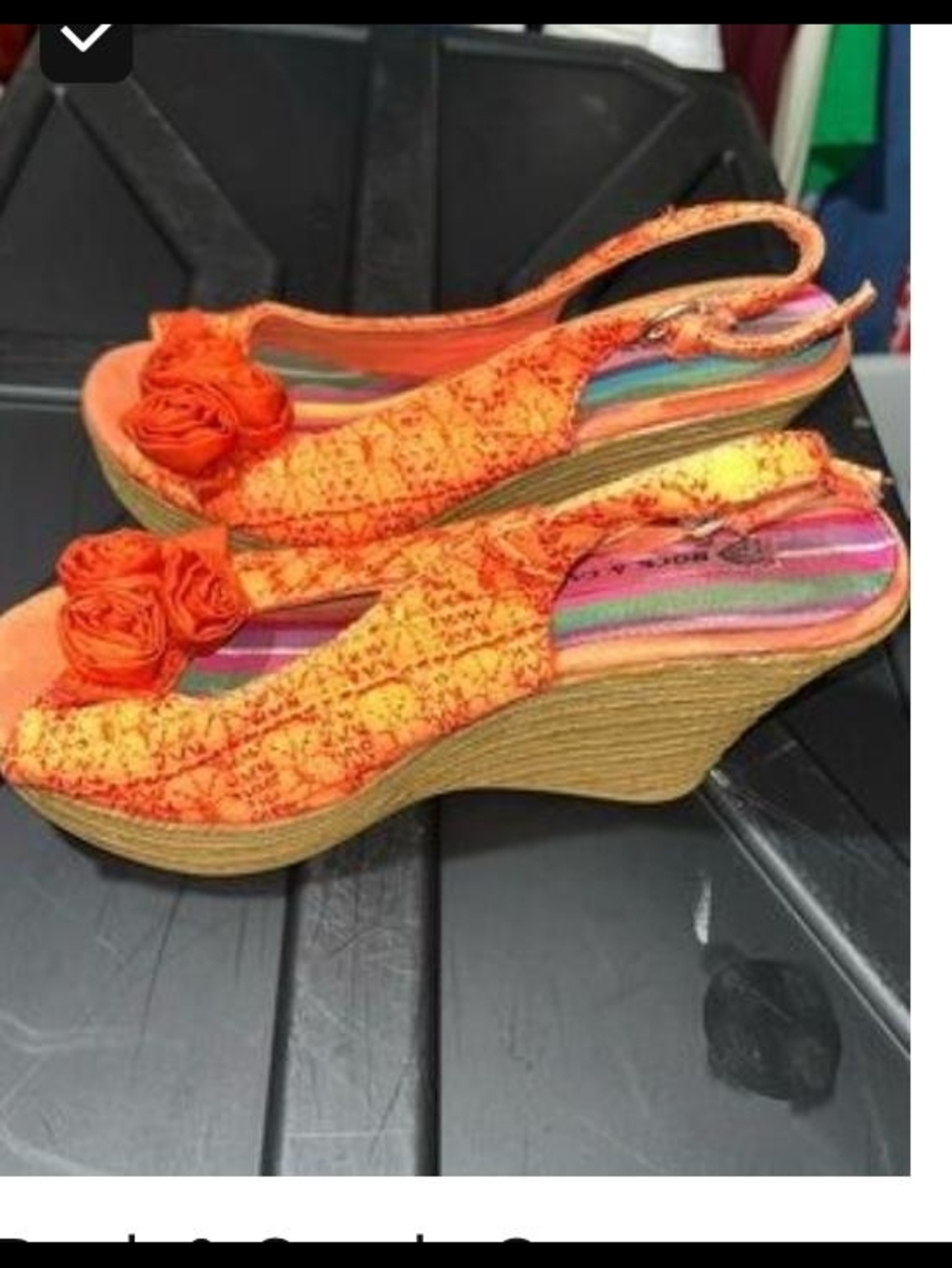Rock & Candy Orange Floral Slingback Wedge Sandals